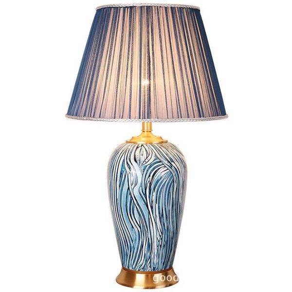 

table lamps post-modern fashion blue ceramic lamp for foyer bed room study strips porcelain desk decor 68cm 2521