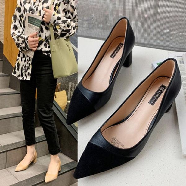 

dress shoes 2021 spring women's casual high heels comfortable shallow mouth pointed toe with non-slip korean version, Black