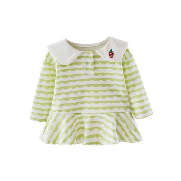 

girl's dresses dfxd baby girl dress 2021 spring kids fashion children clothes preppy style striped embroidery cartoon collar ruffled, Red;yellow