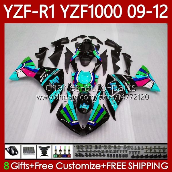 Cyan Schwarz Karosserie-Kit für Yamaha YZF-R1 YZF R1 1000 CC YZF-1000 09–12 Karosserie 92No.136 YZF1000 YZF R 1 2009 2010 2011 2012 1000CC YZFR1 09 10 11 12 Motorradverkleidung