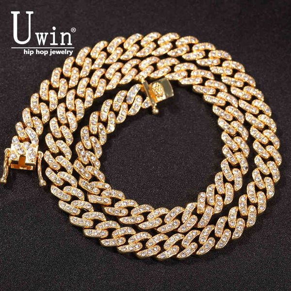 

uwin 9mm miami link rhinestone cuban chain full iced out punk bling charm hip hop jewelry statement necklace, Silver