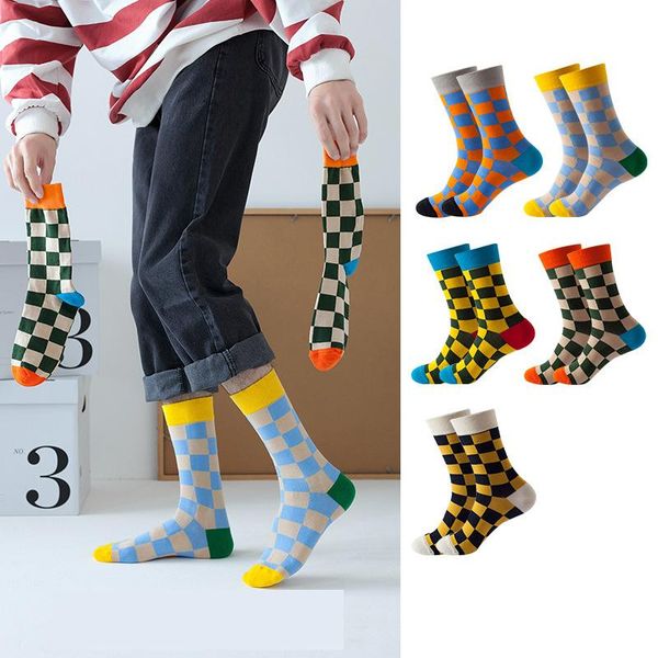 

men's socks 2021 trend cotton men and women color plaid fashion funny gifts crew sports personalized couples fuzzy, Black
