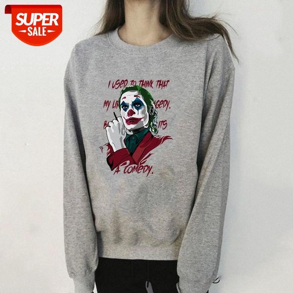 

cross-border clothing joker clown print sweater gray round neck and velvet pullover coat #2g2b, Black
