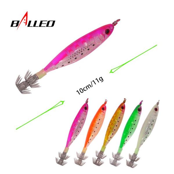

balleo 1pcs laser squid jig 10cm/11g fishing wood shrimp lure cuttlefish jigs sharp chicken claw hook ocs bait hooks