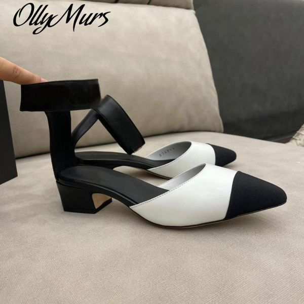 

sandals ollymurs elegant genuine leather summer shoes mixed color high heels women 2021 ankle strap party wedding, Black