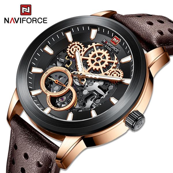 

wristwatches naviforce sports dating multifunctional automatic date waterproof and shockproof swimming stainless steel belt mechanical watch, Slivery;brown