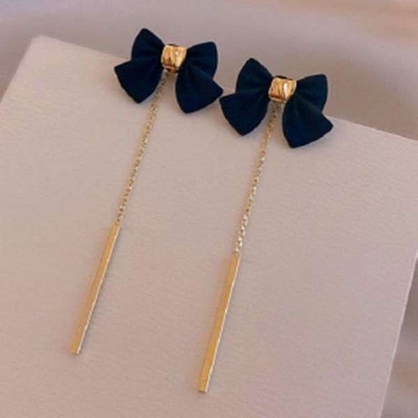 

stud 2021 black bow exquisite autumn winter long tassel elegant earrings for women girls jewelry accessories gift, Golden;silver