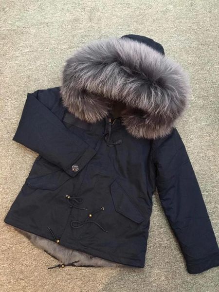 

women's fur & faux classic style navy parka with grey lining for men winter warm coat women overcoat 2021, Black