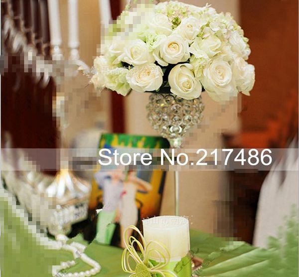 

china sliver with glass bead flower vase for centerpieces party decoration