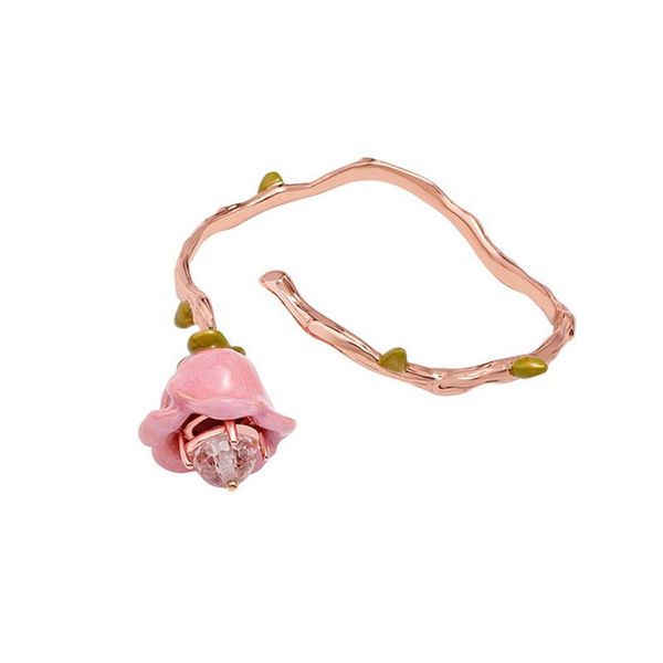 

charm bracelets french style exaggeration geometry irregular open bangle enamel pink flower bracelet for women jewelry gifts armband, Golden;silver