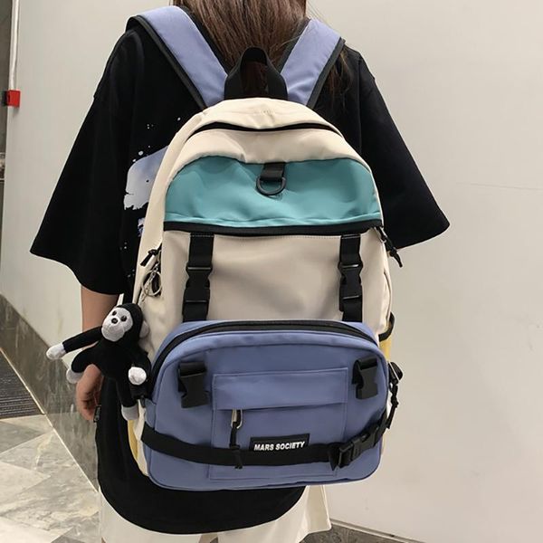 

backpack color contrast teenage girl and boy multi-functional korean version women bag waterproof lapstudent schoolbag