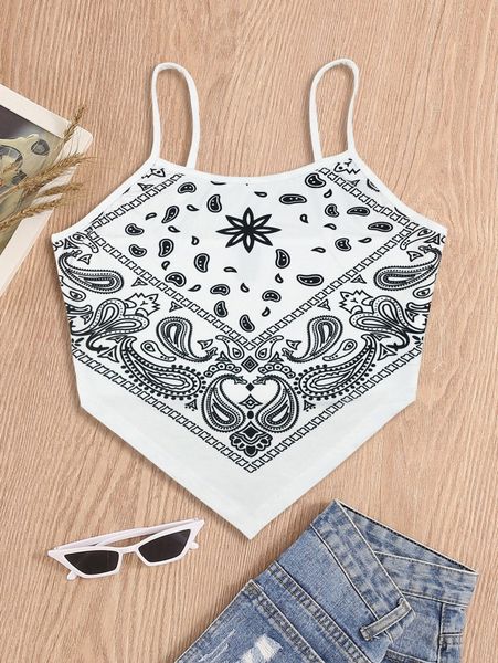 

paisley print hanky hem cami 66yb#, White