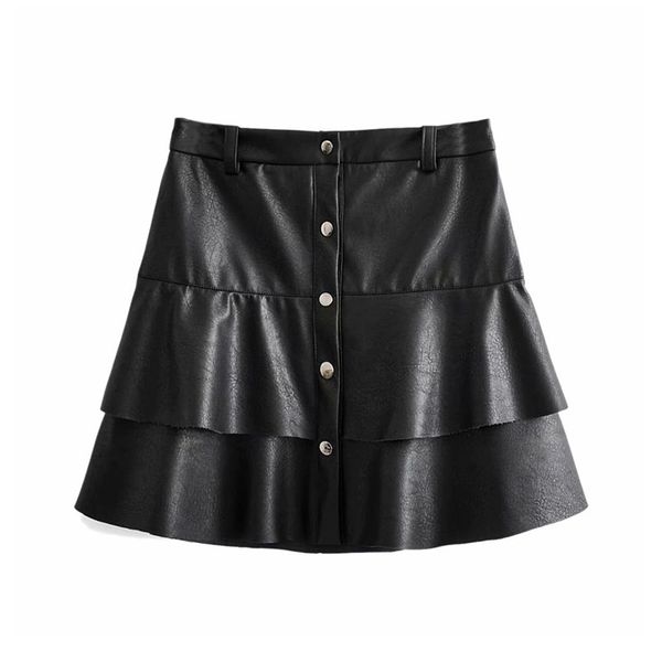 

stylish chic black pu leather ruched mini skirt fashion women skirts casual streetwear jupe femme 210430