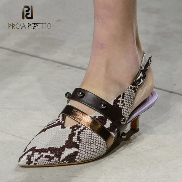 

prova perfetto arrival women pumps mixed color genuine leather belt buckle slingback rivet pointed toe party shoes dress, Black