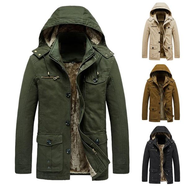 

men's jackets autumn and winter jacket casual stand-up collar warmth plus velvet thick cotton hooded male coat with pockets, Black;brown