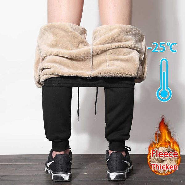 Kuzu yün sweatpant erkekler kış marka klasik sweatpants sıcak kalın kaşmir erkekler harem pantolon -25 derece santigrat polar pantolon 210603