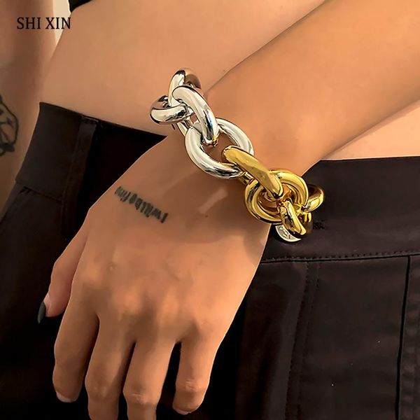 

link, chain hip hop chunky hand jewelry bracelet statement gold/silver color splicing thick link for women, Black