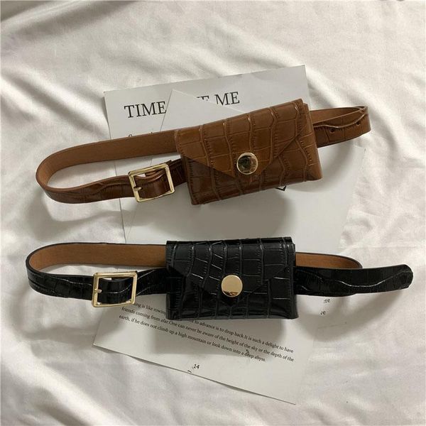 

fashion punk rock small harajuku waist belts bag purse bandage metal buckle mini women belt for jeans, Black;brown