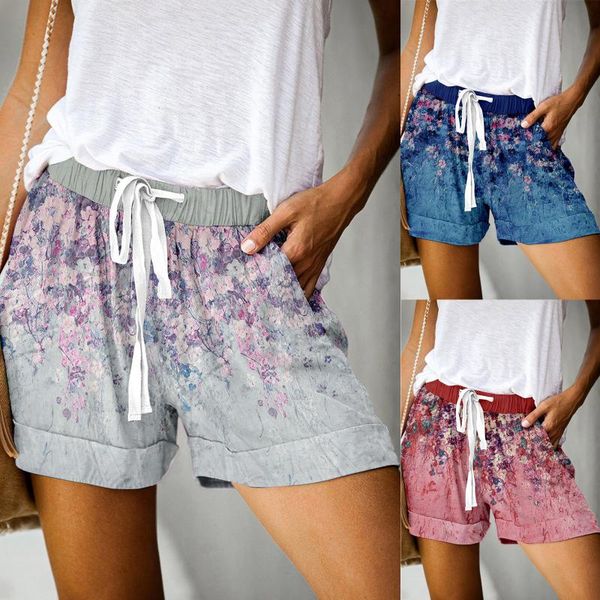 

women's shorts casual bandage with pockets loose print short pants, White;black