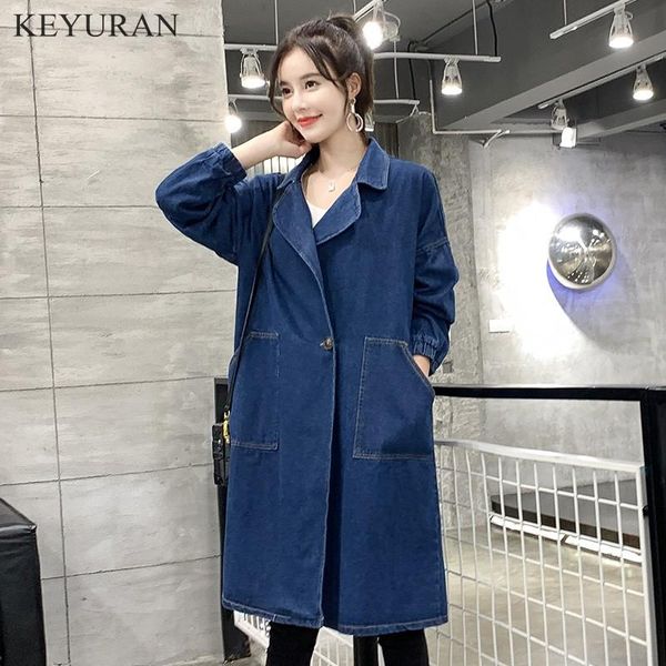 

women's trench coats denim vintage long sleeve loose female jeans basic coat casual patch girls outwear plus size xl-3xl l2861, Tan;black