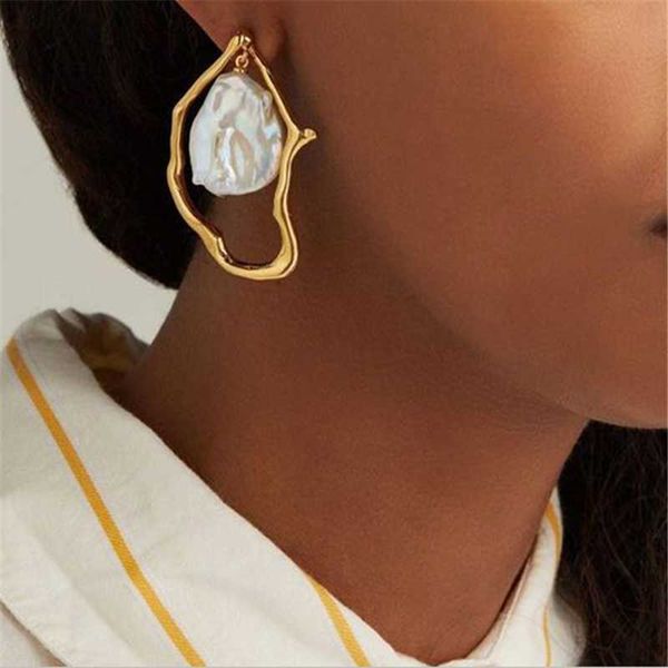 

dangle & chandelier gold metal geometric baroque irregular imitation pearl earrings for women 2021 fashion wedding party jewelry pendientes, Silver