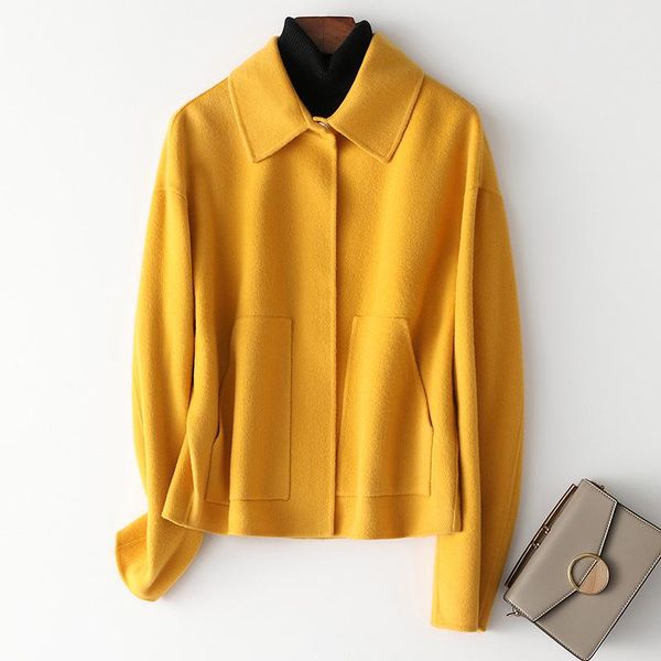 

women's jackets double sided cashmere coat short tweed small 2021 thin, Black;brown