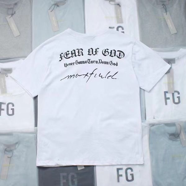 

fashion brand fog feel of god season 7 main line sanskrit alphabet printing short sleeve loose high street t-shirt for men and women, White;black