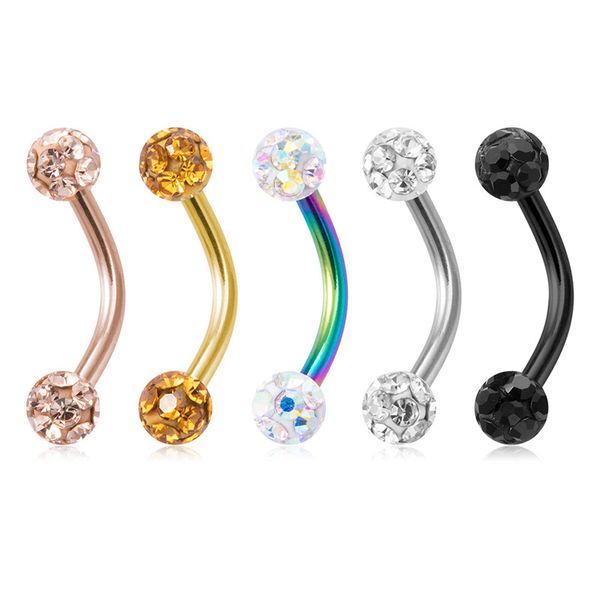 Crystal Soprabrow Piercing Stud Curved Bilanciere Zircone Acciaio inox Anello Banana Orecchini a labbro Daith Helix Unisex Body Jewelry