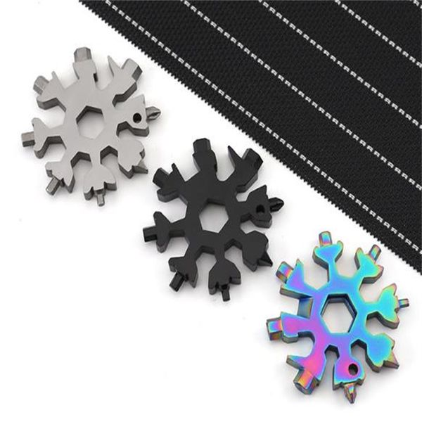 Gadget da esterno 8 in1 Fiocco di neve Sopravvivenza Strumento EDC multifunzione Attrezzatura da campeggio Portachiavi Chiave apriporta in acciaio inossidabile