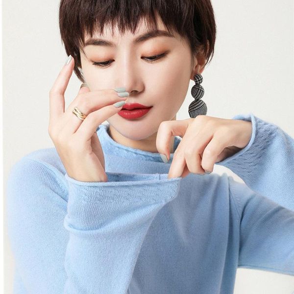 

women's sweaters style for autumn and winter cashmere half-collar pullover slim-fit solid color short stretch knit bottoming sweater, White;black