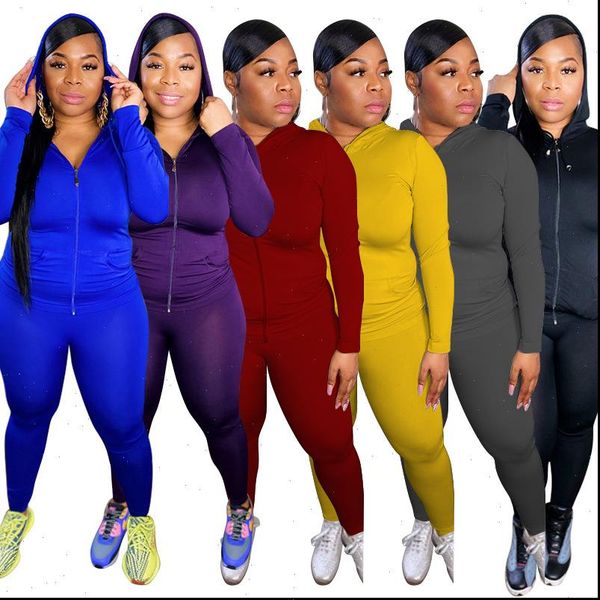 

2 two piece set womens tracksuits track suit long sleeve hoodie sweatpants stretchy plus size sweatsuit joggers outfit wholesale, Gray