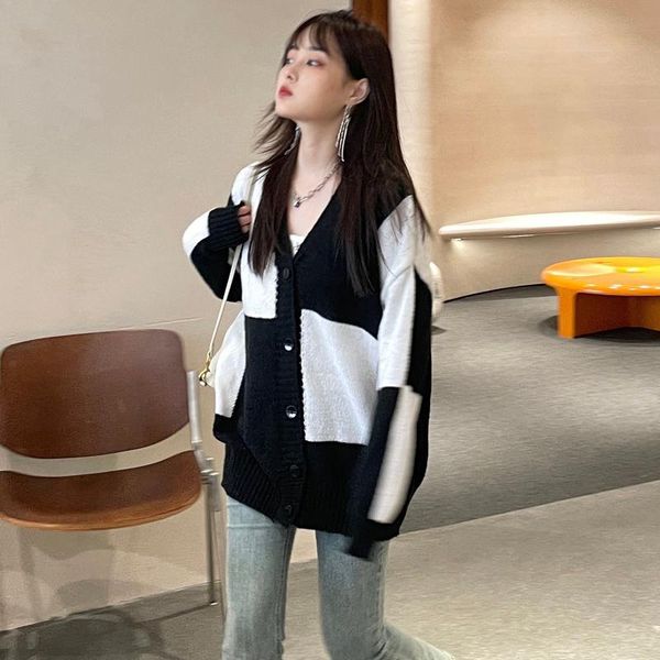 

women's knits & tees real s autumn and winter retro chessboard plaid loose, White