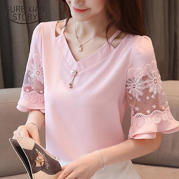 

womens and blouses summer women 2021 short sleeve plus size blouse solid chiffon ladies 4877 50 women's & shirts, White