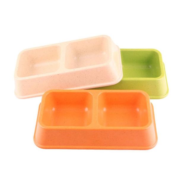 

pet double bowl bamboo fiber cat convenient and durable safety non-toxicity pets feeding dishes dog basin bowls & feeders