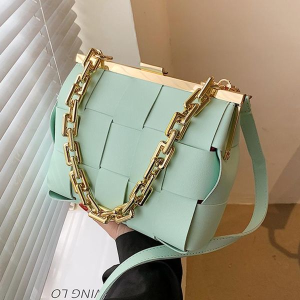 

evening bags vintage weave tote chain crossbody bag 2021 fashion pu leather women designer handbag travel shoulder