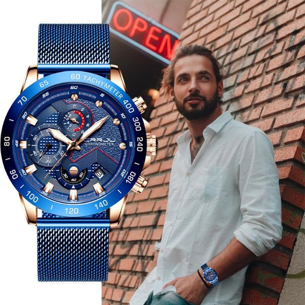 

wristwatches crrju fashion men watches wristwatch quartz clock blue watch waterproof sport chronograph relogio masculino, Slivery;brown