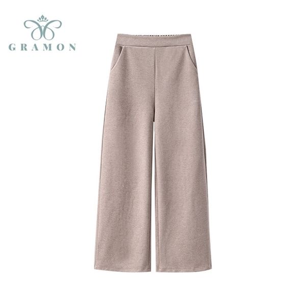 

wide leg pants plus size autumn winter women clothes high waist thick baggy trousers korean fashion loose oversized pantalones 211115, Black;white
