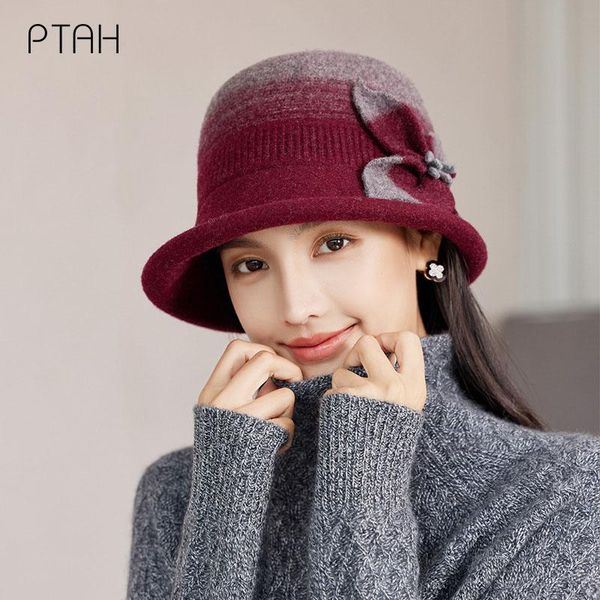 

wide brim hats [ptah] 2021 women's casual tweed hat autumn fedoras girl french artist warm wool winter beanie cap vintage elegant lady, Blue;gray