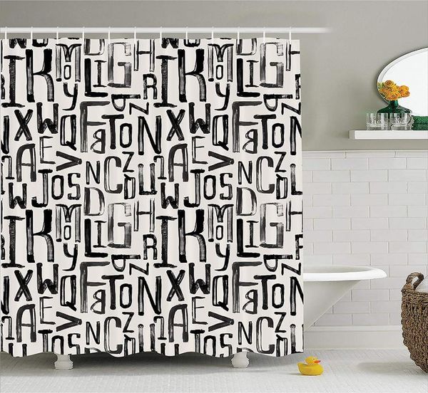 

shower curtains grunge home decor curtain artsy small large letters in random sizes pattern alphabet modern bathroom