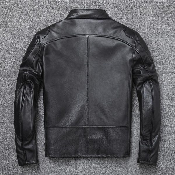 

men's leather & faux 2021 black biker style genuine jacket men plus size 4xl stand collar real cowhide spring slim fit short motorcycle