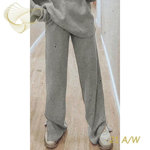 

women's pants & capris joychoice 21a/w loose ribbing split fork wide legs casual trousers, Black;white