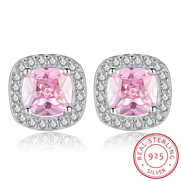 

stud brand design square earring for wedding jewelry 925 sterling silver shining zirconia crystal earrings girl, Golden;silver