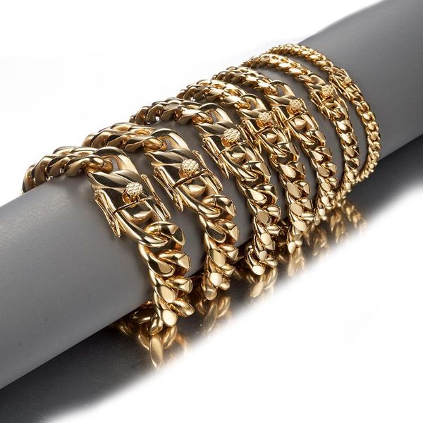

new fashion 6/8/10/12/14/16/18mm 316l stainless steel miami curb cuban link chain gold color bracelet mens jewelry wristband, Black