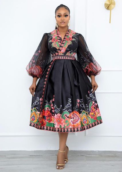 

casual dresses hhdmv 2021 ladies fashion high street style long dress sleeve deep v printed mid women, Black;gray