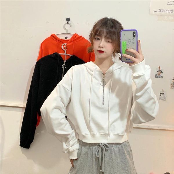 

women's hoodies & sweatshirts spring and autumn korean style loose short section hooded sweatshirt women, Black