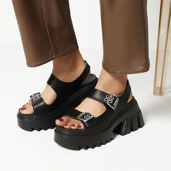 

sandals ins summer female gothic fashion thick-soled chunky high heels buckle punk casual shoes women, Black