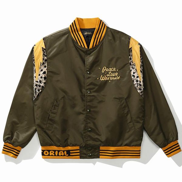 

men's jackets mens harajuku letter embroidery patchwork baseball coats retro leopard bomber jacket oversize streetwear casaco masculi, Black;brown