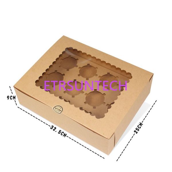 

gift wrap 50pcs/lot kraft paper cupcake box with pvc window included of insert cake packing