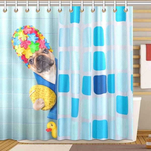 

french bulldog shower curtain bathroom sets, novelty bath decoration polyester curtain 72 x 72 inches