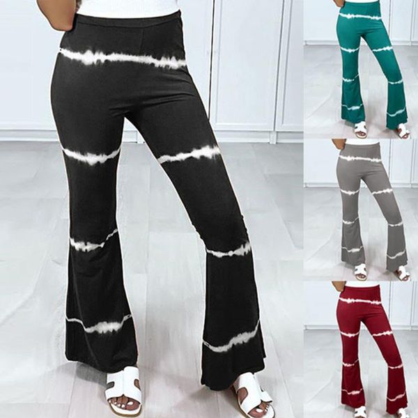

women's pants & capris summer women high-waist stretch-print trousers wide-leg loose-fitting flared bottom casual leggings, Black;white